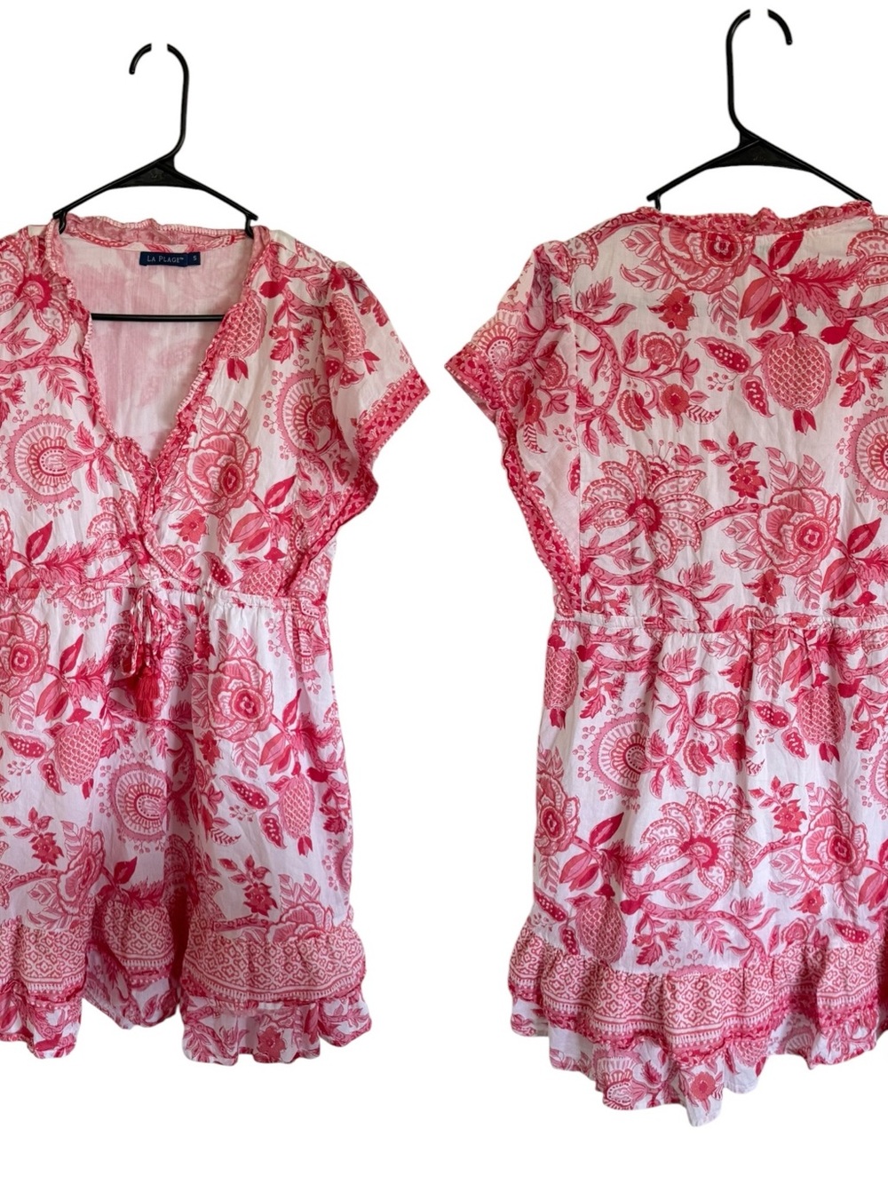 La Plage Cotton Pink Floral Bohemian Mini Dress
